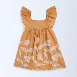 HOP Kids by Westside Orange Floral Embroidered Cotton Dress-image-83