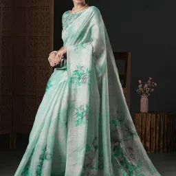 Saree Mall Green Floral Print Saree With Unstitched Blouse image 3