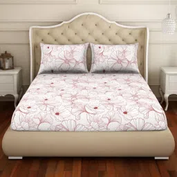 Welspun Floral Red 150 TC Cotton Double Bedsheet With 2 Pillow Covers image 3