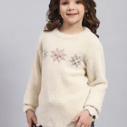 Monte Carlo Kids Beige Embellished Full Sleeves Sweater image 3