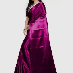 APNISHA Purple Plain Saree With Unstitched Blouse image 3