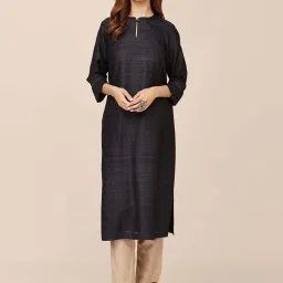 Fabindia Black Woven Pattern Straight Kurta image 3
