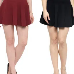 N-Gal Maroon & Black Above Knees Skirt (Pack Of 2)-picture-15