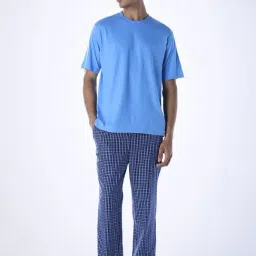 Jack & Jones Blue Cotton Regular Fit Checks Nightwear Set-picture-23