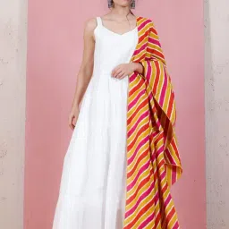 Rustorange White A Line Kurta With Dupatta-picture-12