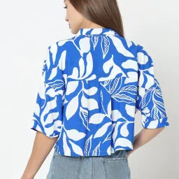 Vero Moda Blue & White Printed Crop Shirt image 3
