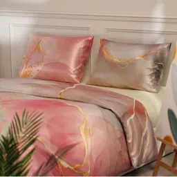 Stoa Paris Louvre Pink 300 TC Satin King Size Bed Sheet & Comforter with 2 Pillow Covers image 3