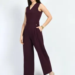 Exude Maroon Plain Jumpsuit image 3