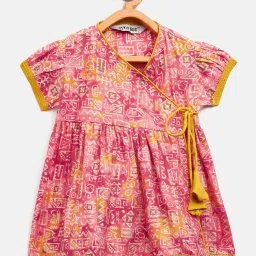 StyloBug Girls Pink Cotton Printed Kurti Set image 3