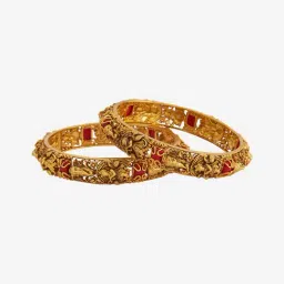 Kushal's Fashion Jewellery Coral Gold Polished Antique Bangle for Women image 3