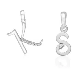 Taraash 92.5 Sterling Silver 'K' & 'S' Initial Letter Couple Pendants-picture-16