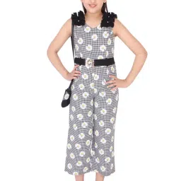 Cutecumber Kids Black & White Printed Jumpsuit, Belt with Sling Bag-picture-34