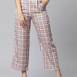 Global Republic Pink Cotton Linen Chequered Pants-image-0