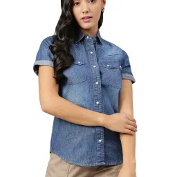 Woodland Dark Blue Regular Fit Shirt-image-24