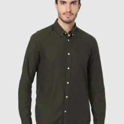 celio* Dark Green Cotton Regular Fit Shirt-image-1