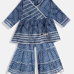 READIPRINT FASHIONS Kids Navy & White Printed Kurta With Sharara-picture-12