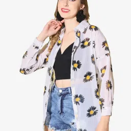 BUYNEWTREND White Floral Print Shirt image 3