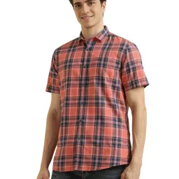 Allen Solly Peach Cotton Regular Fit Checks Shirts image 3