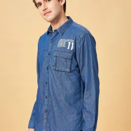 YU by Pantaloons Blue Cotton Regular Fit Printed Shirt image 3