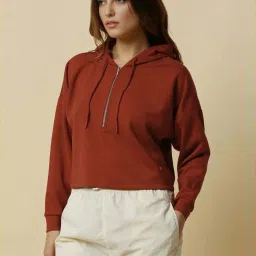 Allen Solly Maroon Solid Hoodie image 3