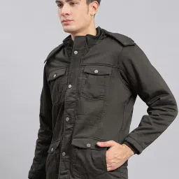 Monte Carlo Dark Olive Cotton Regular Fit Hooded Jacket image 3