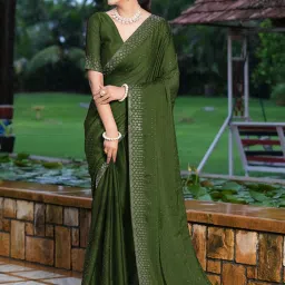 Satrani Green Embellished Saree With Unstitched Blouse image 3