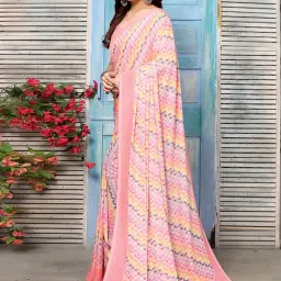 Satrani Peach Printed Saree With Unstitched Blouse image 3
