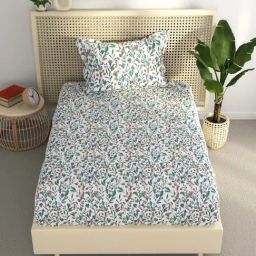 Bianca Estonia Mint & Orange 116 TC Poly Cotton Single Bedsheet with 1 Pillow Cover-picture-36