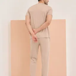 Sweet Dreams Beige Regular Fit Printed Nightwear Set image 2