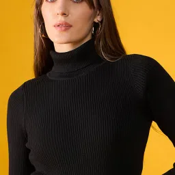 98 Degree North Black Cotton Self Regular Fit Sweater image 3