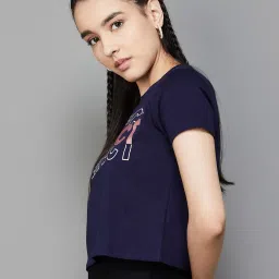 Ginger by Lifestyle Navy Cotton Printed Crop Top image 3