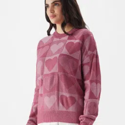 The Souled Store Pink Embroidered Sweater image 3