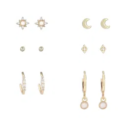 Accessorize London Real Gold-Plated Opal Celestial Stud and Drop Earrings - Set of 12 image 3