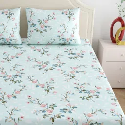 Dreamscape Sea Green Cotton Floral Bed Sheets Sets image 3