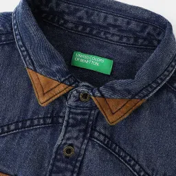 United Colors of Benetton Kids Blue Cotton Regular Fit Full Sleeves Shirt image 3