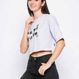 MADAME Lilac Cotton Graphic Print Crop T-Shirt image 3