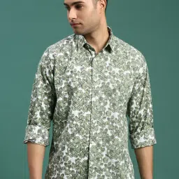 showoffff Showoff Green Cotton Slim Fit Floral Shirts-picture-33