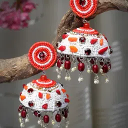 Moedbuille Crystals Beads and Stones Afghan Tassell Design Silver Plated Handcrafted Earrings-image-40
