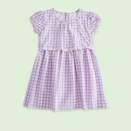 Pantaloons Junior Lilac Cotton Chequered Dress-picture-39