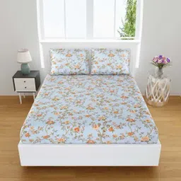 eCraftIndia Blue Cotton 180 TC 130 GSM Double Bedsheet With 2 Pillow Covers-image-18