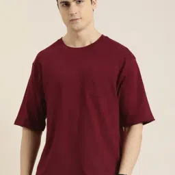 Dillinger Maroon Loose Fit Cotton Oversized Crew T-Shirt-image-41