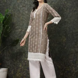 Melon by PlusS Brown Cotton Printed Straight Kurta image 3