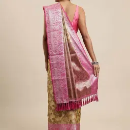 Blissta Beige & Pink Woven Saree With Unstitched Blouse image 2