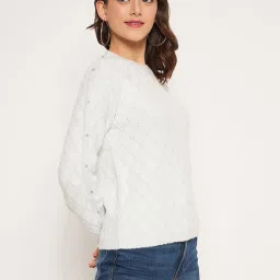 MADAME Off-White Self Pattern Sweater image 3