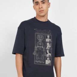 Sf Jeans By Pantaloons Navy Cotton Relaxed Fit Printed T-Shirt-picture-31