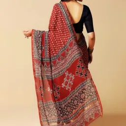 Aditri Maroon Handprinted Ajrakh On Chanderi Silk Saree image 3