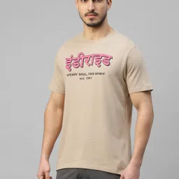 Royal Enfield STEADY SOUL FREE SPIRIT Light Khaki Regular Fit Printed Crew T-Shirt image 3