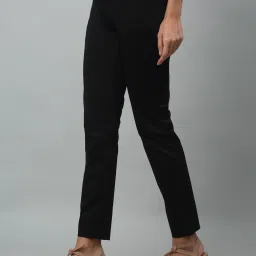 Crozo By Cantabil Black Cotton Lycra Regular Fit Mid Rise Trousers image 3
