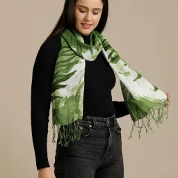 Linen Club Green Printed Pure Linen Stole image 3