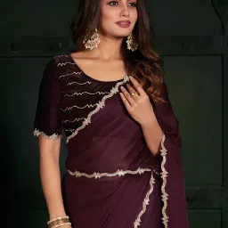 Saree Mall Purple Embellished Saree With Unstitched Blouse image 3